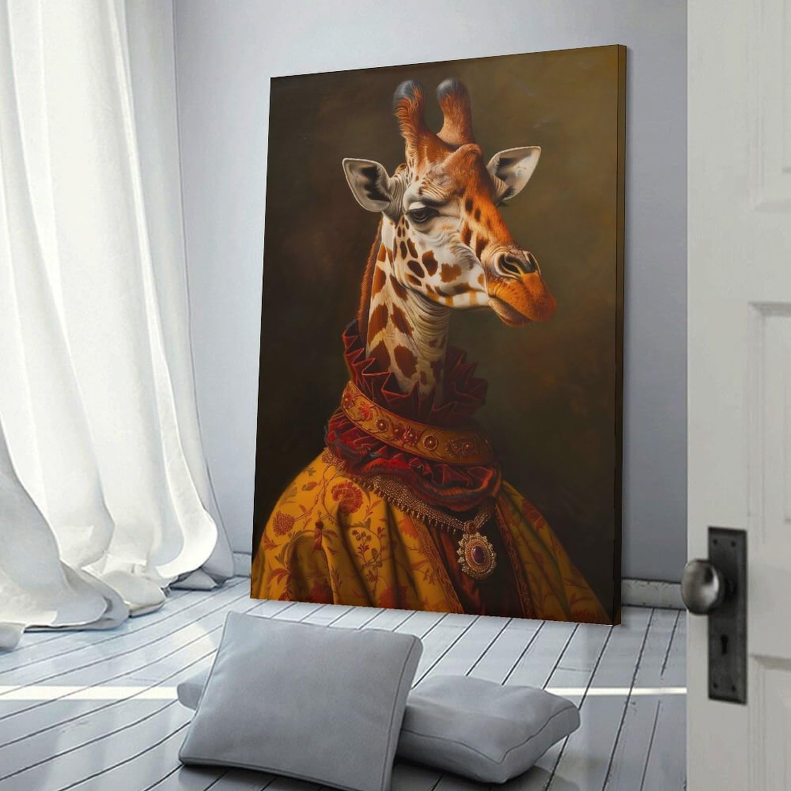 Junmoney Frame-Style-14 Medieval Giraffe Portrait Canvas Wall Decor, 20X30inch(50X75cm), For Flats, Guest Rooms Or Compact Rooms, Decorative Canvas Decor For Home Updates