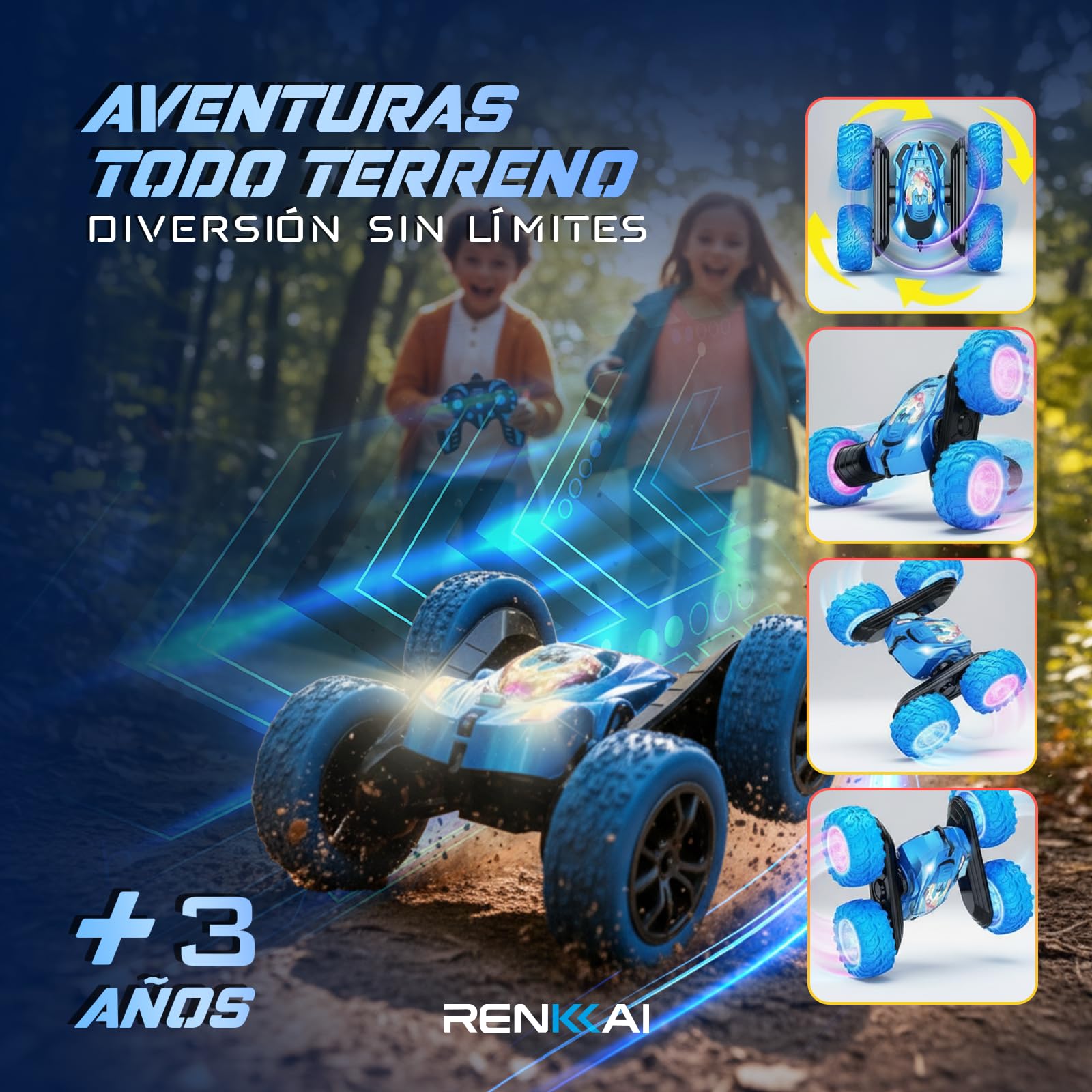 RENKKAI Coche Teledirigido Niños 3 4 5 6 7 8 Años | Coche teledirigido niños 4 años | Juguete Niño Regalo 3 4 5 6 7 8 9 12 Años | 2.4Ghz con Luces | Coches para Niños | ACROBÁTICO 360° — view 7
