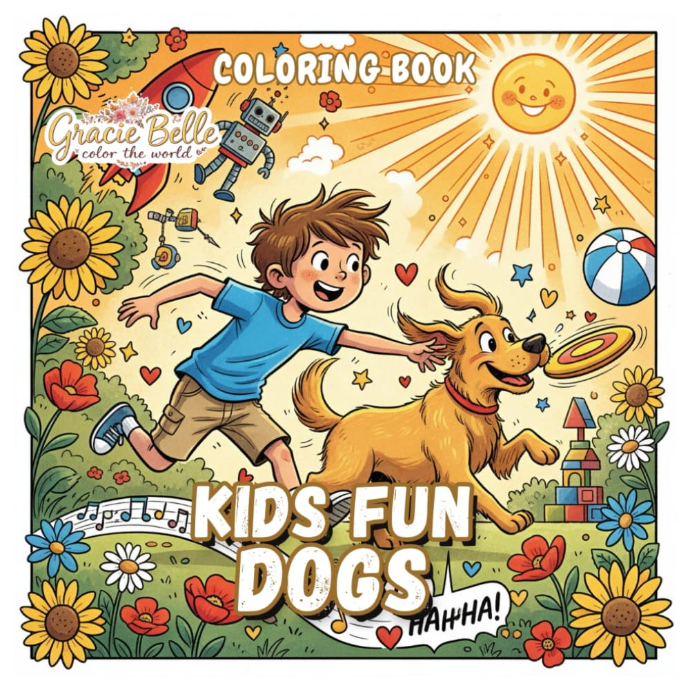 Kids Fun Dogs Coloring Book: Joyful Adventures of Kids and Their Dogs – Heartwarming Coloring Scenes Full of Friendship, Laughter, and Imagination