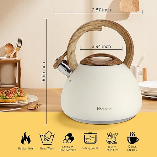 Miniatura 9 de Hervidor de té silbante para estufa, hervidor de té de acero inoxidable, pequeñas teteras de 2.6 cuartos de galón2.5 litros con mango plegable con