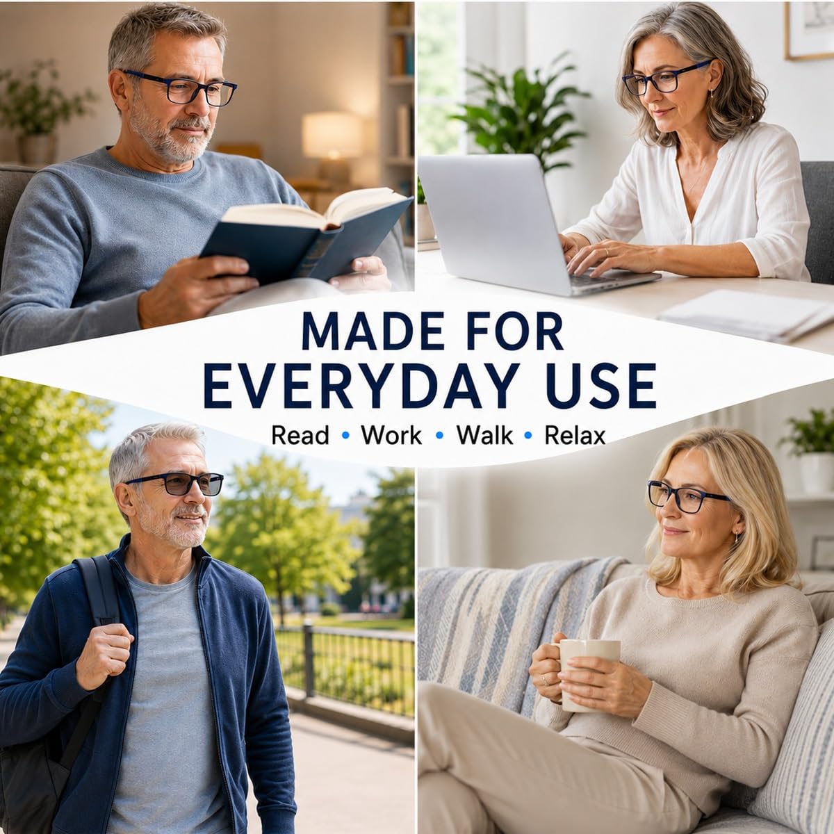 Generisch 3er-Pack Lesebrille Gleitsicht Selbsttönend Damen Herren, Multifokale Computerbrille, Blaulichtfilter, leichte TR90 Fassung