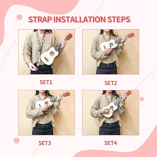 Miniatura 17 de AODSK Ukelele soprano para principiantes, kit de ukelele de 21 pulgadas con bolsa de concierto, correa, sintonizador de cuerda de nailon, 4 púas