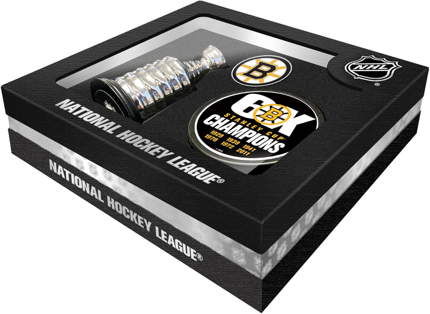 Sports Decor Boston Bruins Stanley Cup Champs Puck + Replica Cup Gift Box Set