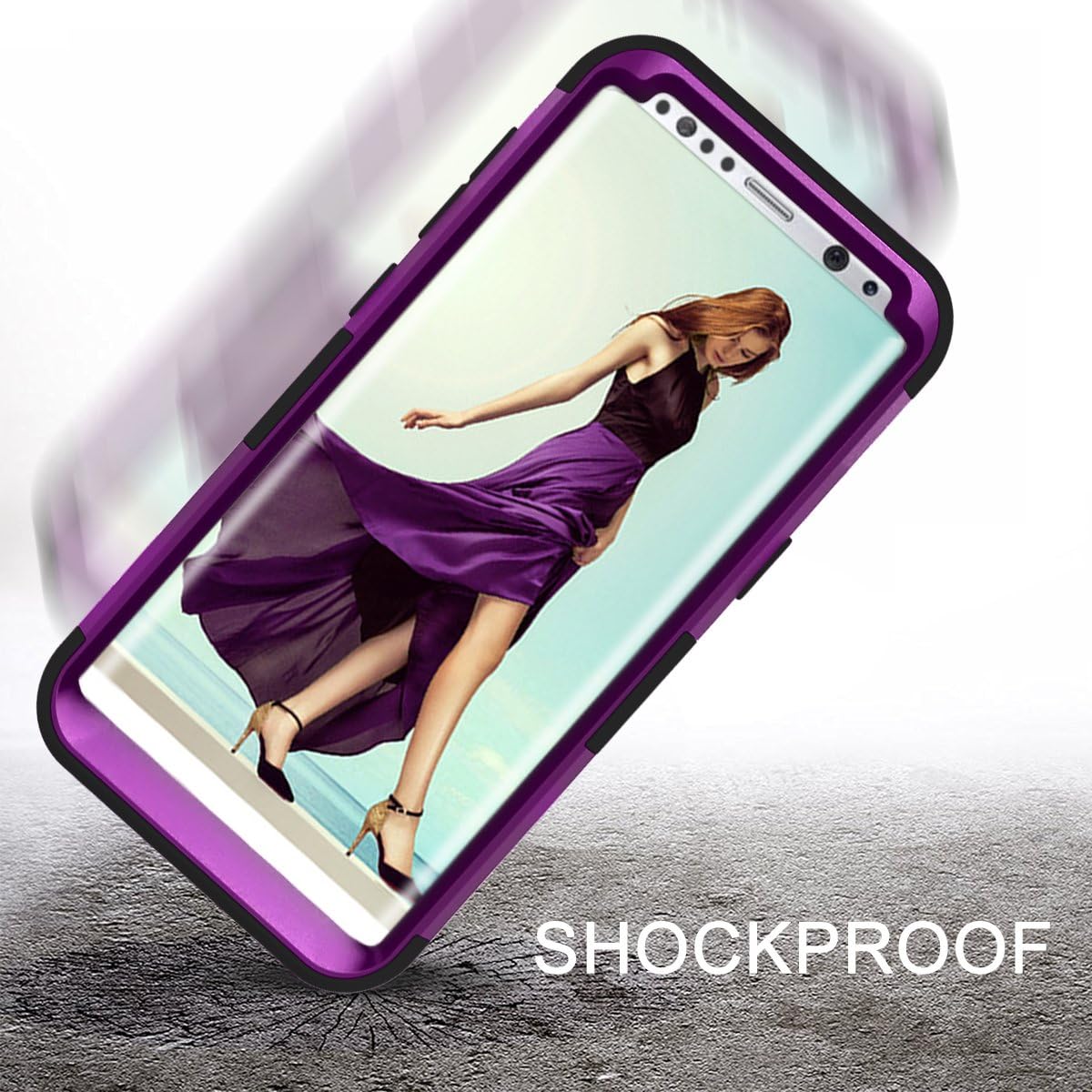 PIXIU Samsung Galaxy S8 case, Shockproof Hybrid High Impact Hard Plastic+Soft Silicon Rubber Armor Best Cases for Galaxy s8 2017 Release Purple/Black