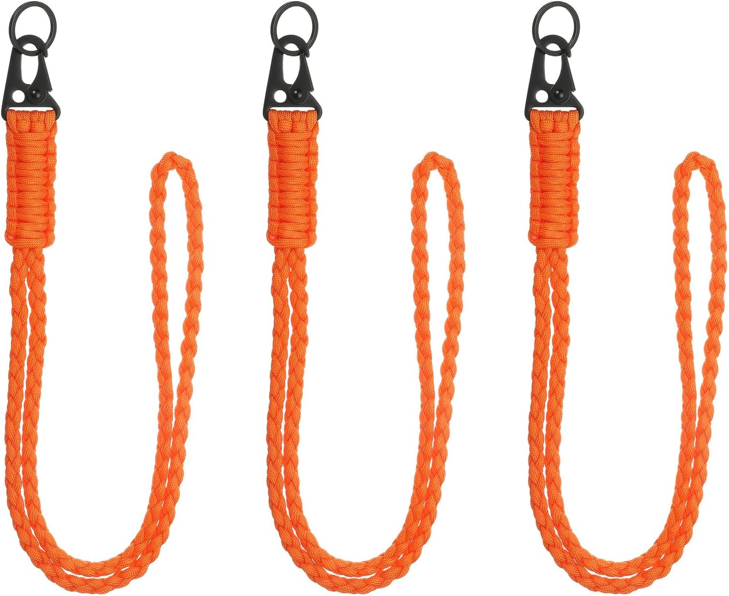 Paracord Lanyard, 550 Keychain Lanyard Heavy Duty Necklace Keychains Braided Wrist Strap for Men Women Outdoor Activity Survival Keys Whistle Rope ID Badges (3 Pack, Orange