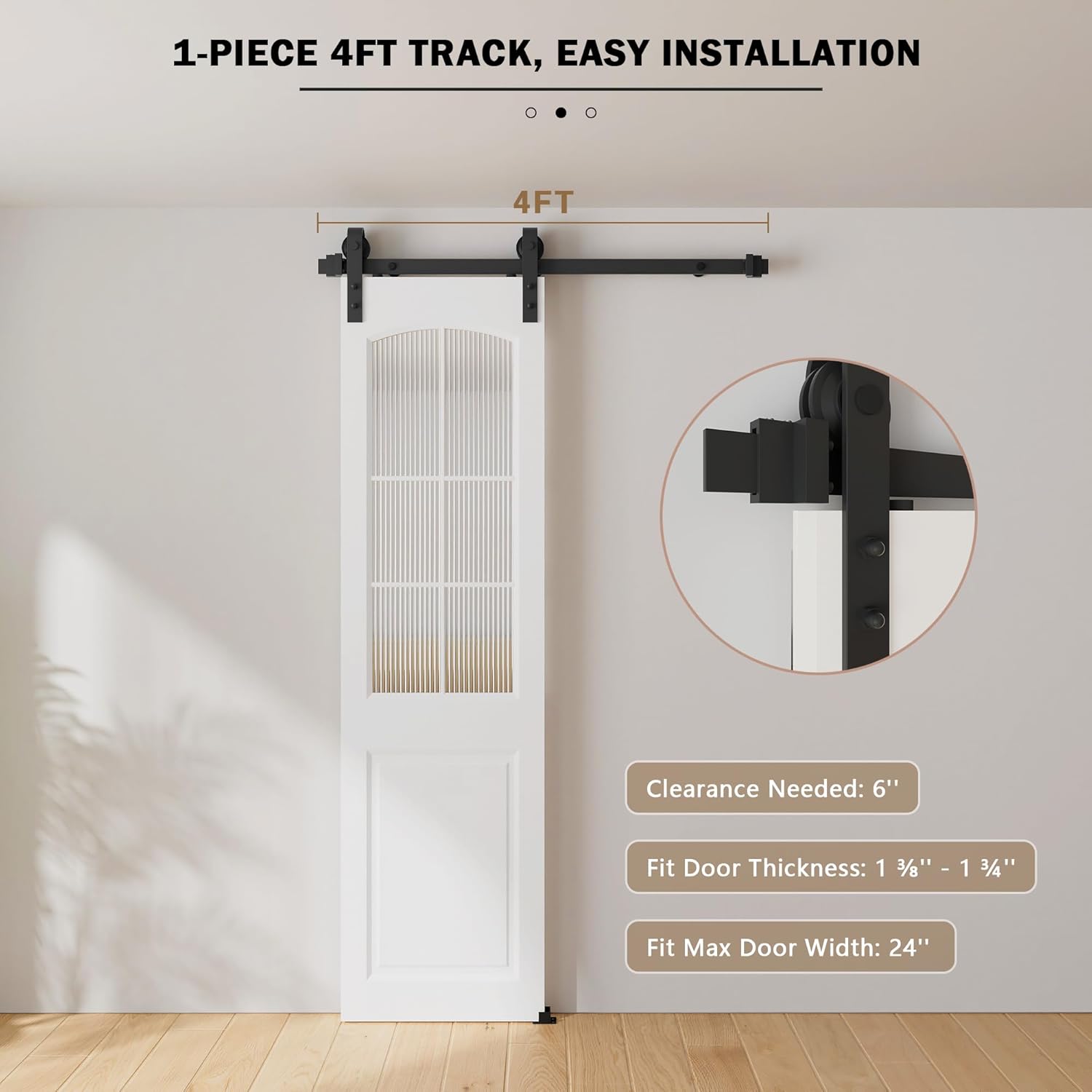 donyoung 4ft sliding barn door hardware kit, heavy duty barn door track kit fit single 24" width door panel, smooth and quiet sliding, easy to install, doors not included (4ft single door kit)