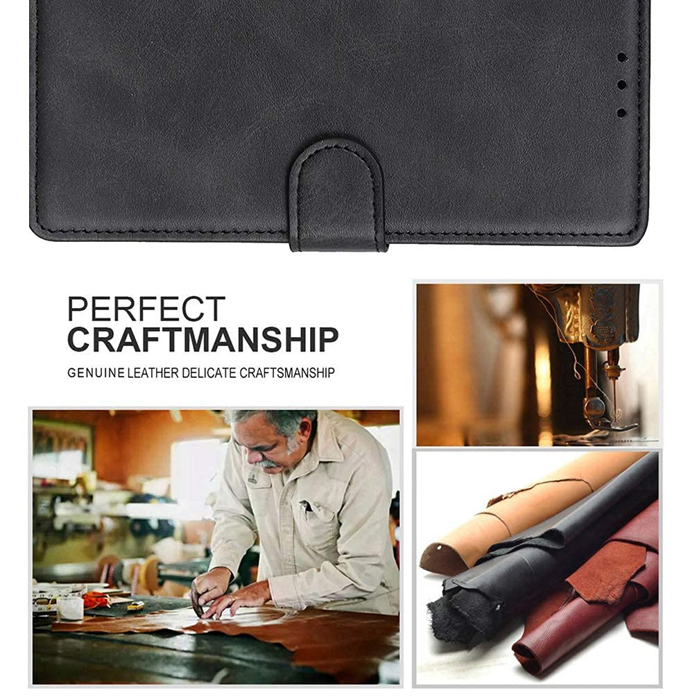 HT02 Per Oppo A18 4G / A38 4G Cover in Pelle Bovina Genuina con Texture Nappa - Nero
