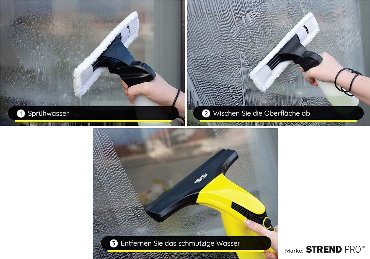 STREND PRO Fensterreiniger Elektrisch für PERFECT Fenster Putzen | Fensterputzer mit Sprühflasche und Mikrofaserwischer |set für Auto/Fliesen| Akku reinigungsgerät