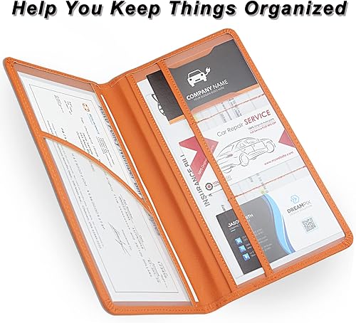 Miniatura 3 de Soporte para registro y seguro de automóvil, soporte de cuero prémium para seguro y registro, organizador de automóvil con cierre magnético