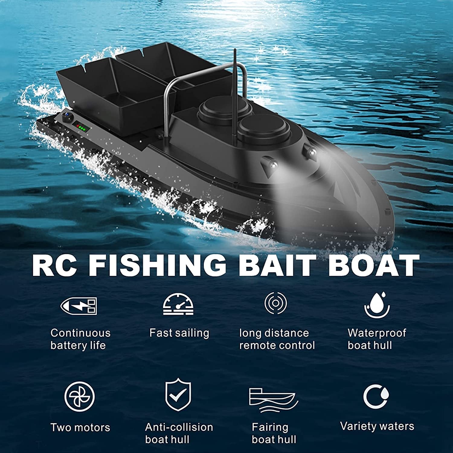 Bateau d'appât de pêche, Bateau RC, positionnement GPS, avec veilleuse