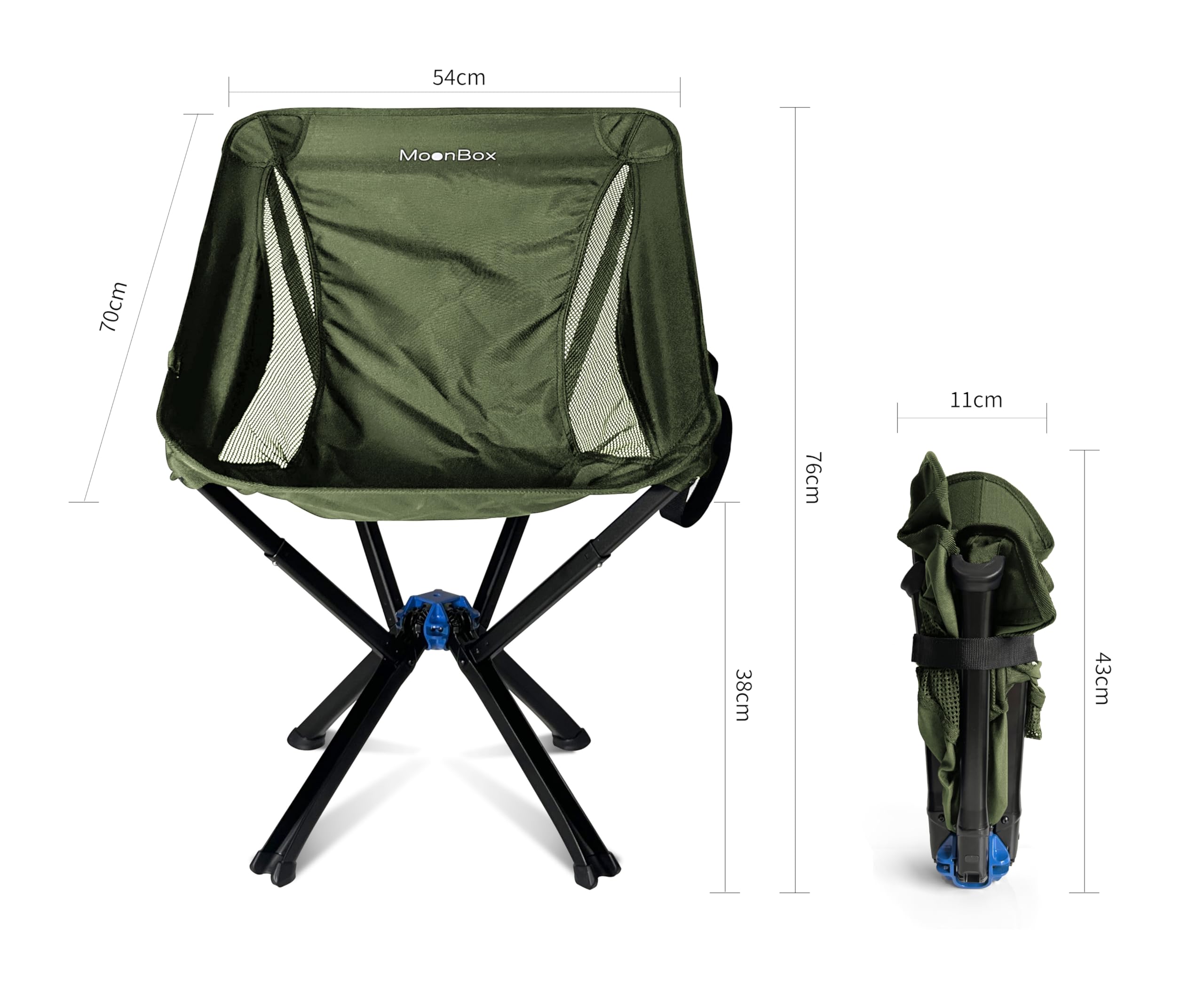 Moonbox Sedia da campeggio | Sedia da pesca | Portatile | Sedia pieghevole con borsa per il trasporto | Picnic | Camper | Prato | Grill | Sedia pieghevole | Sedia da spiaggia | Outdoor | Sport