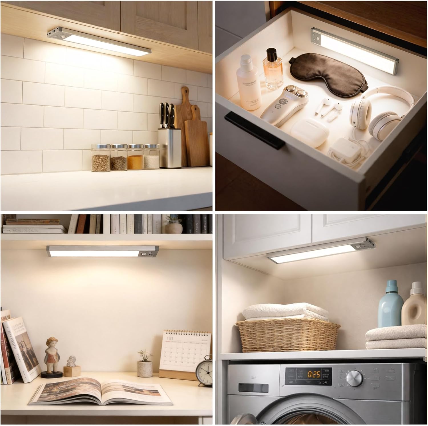 Under Cabinet Lighting, LED Motion Sensor Light Indoor with 3 Color Temps, 2500mAh USB Rechargeable Closet Light, Dimmable Wireless Under Counter Lights for Stairway, Wardrobe, Kitchen(13Inch, 2 Pack)