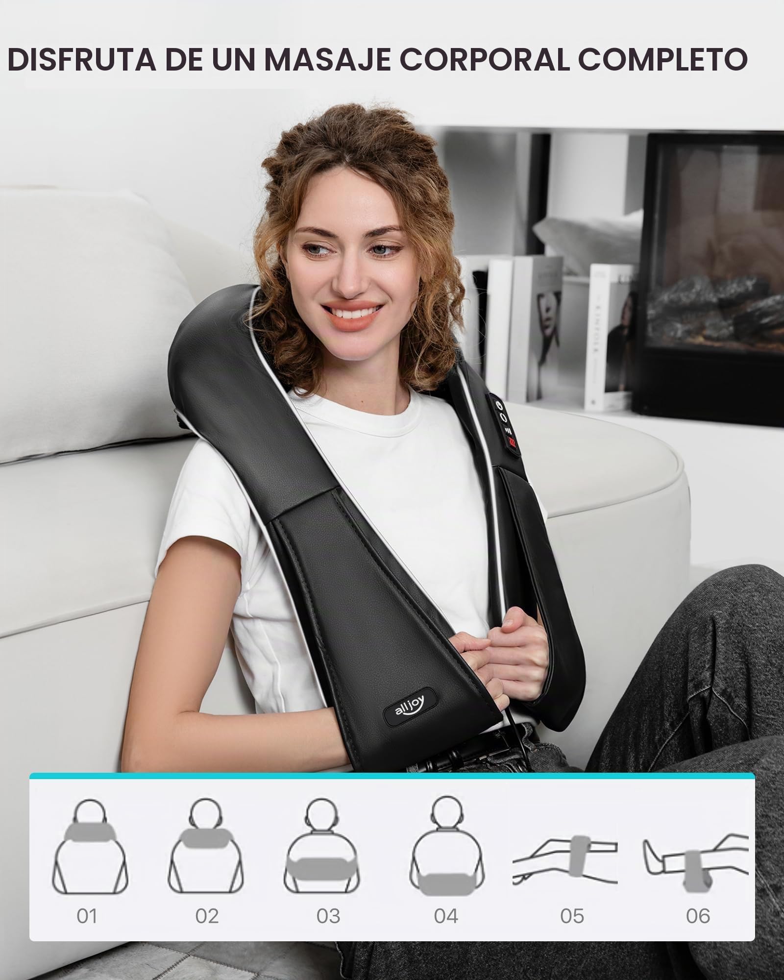 ALLJOY Masajeador de Cuello y Hombros con Calor, Masajeador Cervical y Espalda Shiatsu, 8 Nodos de Masaje Giratorios, 3 Velocidades, Dirección Ajustable,Regalo para Mujer Hombre,Negro
