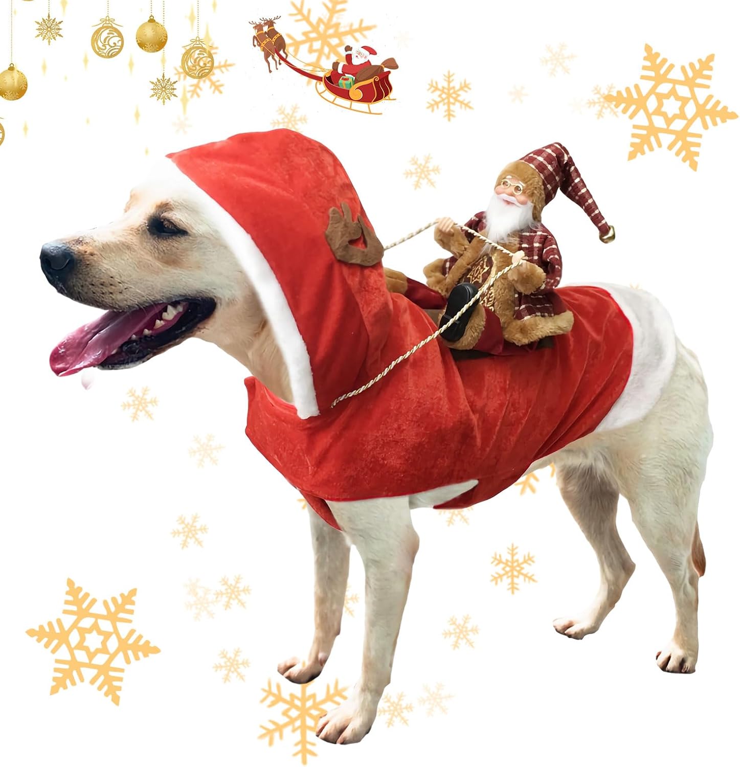 Dog Christmas Outfit, Running Santa Dog Costume Christmas Pet Clothes, Santa Claus Riding Pet