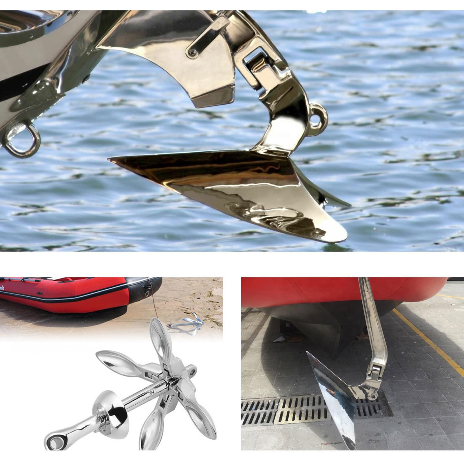 Ancora pieghevole da 0,7 kg, in acciaio inox, a 4 denti, pieghevole, robusta e durevole, per barche, yacht, pontoni, navi, accessori hardware