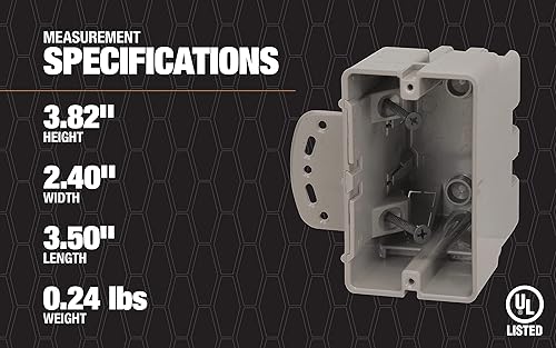 Vista 64 de Southwire MSBST250 - Caja inteligente eléctrica para montaje y techo, diente de tiburón con sierra de agujero, soporta 6 libras, color gris