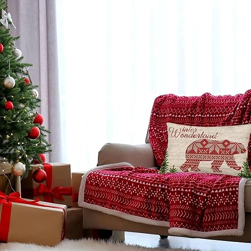 Miniatura 2 de Fundas de almohada de oso de 12 x 20 pulgadas, diseño de país de las maravillas de invierno, funda de almohada lumbar de vida silvestre, funda de