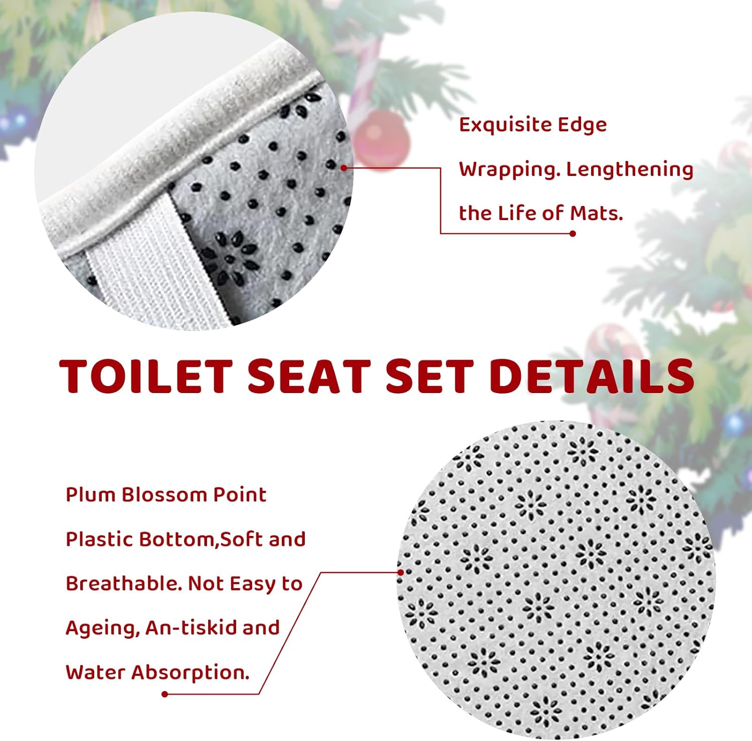 Christmas Bathroom Sets Shower Curtain - 4Pcs with Non Slip Rugs, Toilet Lid Cover and Non Slip U Shape Bath Mat, Christmas Bathroom Decor 72" x 72" with 12 Hooks Holiday Home Decor