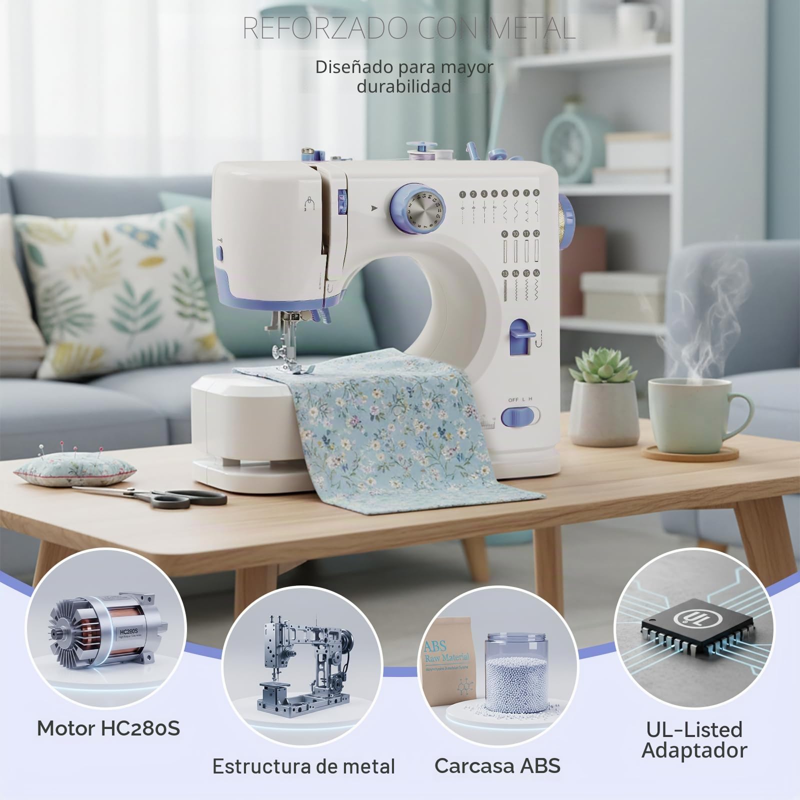 Qoosea Máquina de Coser Portátil, 16 Puntadas Máquina Coser para Principiantes y Niños Fácil Uso con luz LED, Mini Sewing Machine para Jeans con Hilo y Tijeras Kit Incluido, Púrpura
