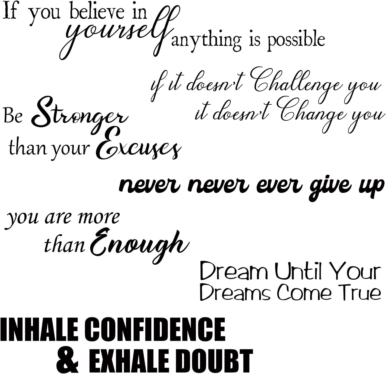 7 Pcs Inspirational Vinyl Wall Decals Motivational Quotes Peel and Stick Removable Positive Saying Affirmation Stickers for Office Classroom School Mirror Home Bathroom