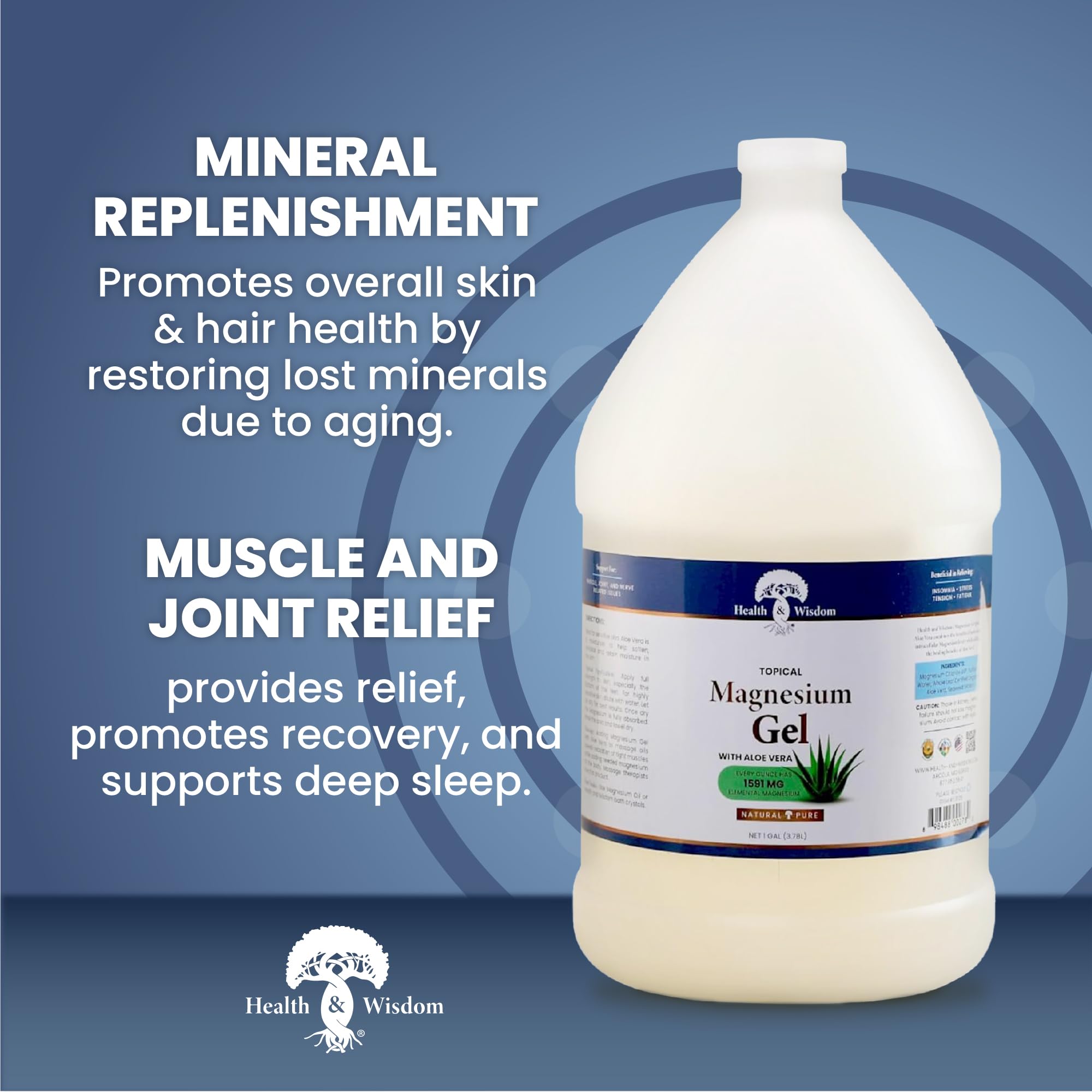 Health and Wisdom Topical Magnesium Gel with Aloe Vera - Magnesium Gel Topical for Muscles, Magnesium Topical Gel, Gel Magnesium, All Natural Magnesium Gel, Magnesium Chloride Gel - 128 Fl Oz