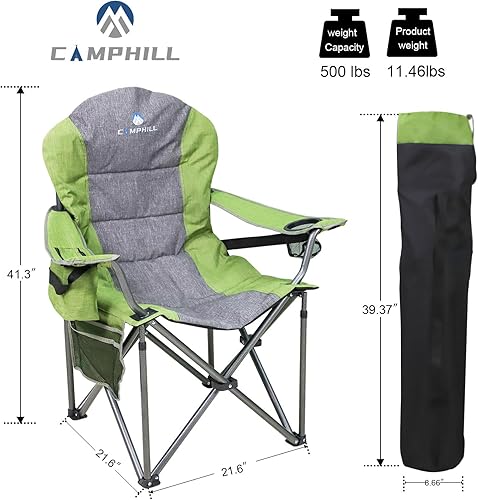 Miniatura 3 de Silla de camping, sillas de camping plegables para personas pesadas con portavasos y bolsa enfriadora, silla plegable para acampar con bolsillo para