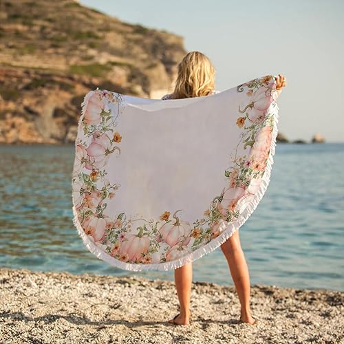 Miniatura 8 de Toalla de playa redonda a cuadros de búfalo retro de microfibra suave absorbente de agua para piscina, viajes, picnic, yoga, 59 pulgadas, marrón