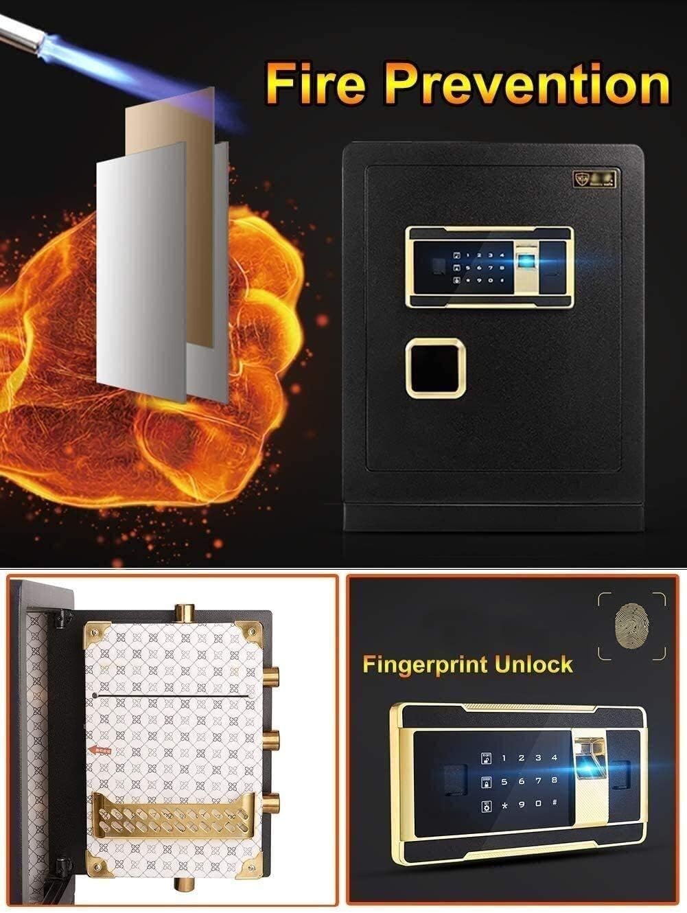 Fireproof Waterproof Safes and Box, Safety Boxes Electronic Digital Biometric Fingerprint Home Steel Safe for Office Hotel Cash 39X33X50Cm, Money Hid