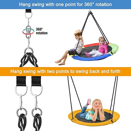 Miniatura 5 de Columpio de árbol volador de 43 pulgadas para niños y adultos al aire libre 300 libras impermeable columpio redondo para árbol y columpio fácil de