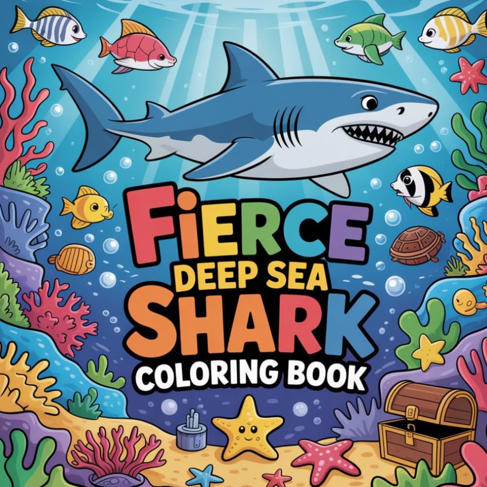 Fierce Deep Sea Shark Coloring Book: shark wild animal relaxation women coloring book, shark ocean predator stress relief kids book, shark sea ... marine wildlife relaxation adults book simple