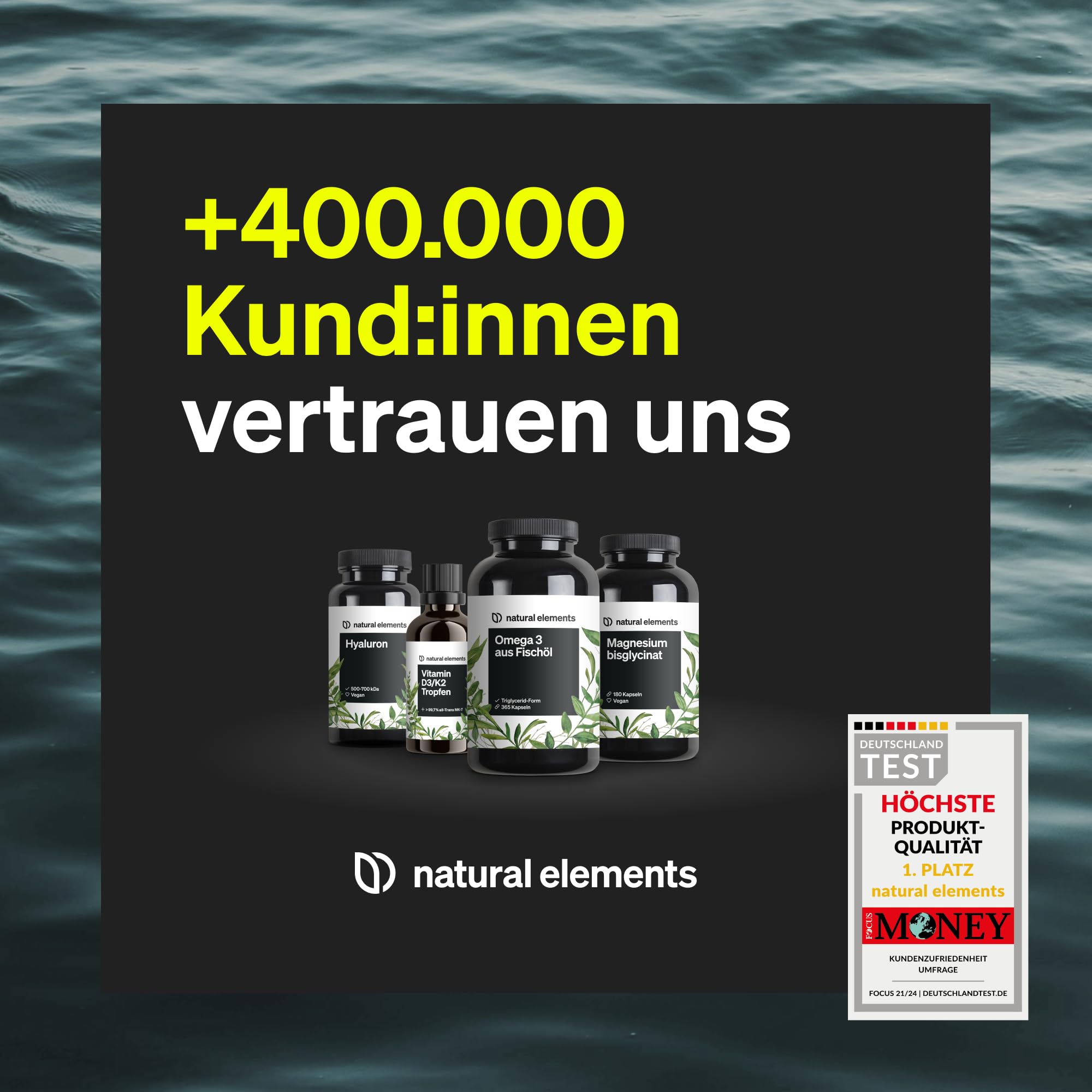 natural elements Premium Set - Kulturen Komplex, Vitamin C + Zink, Curcuma Extrakt, Vitamin D3 K2 & veganes Omega 3 - hochdosiert, ohne unnötige Zusätze
