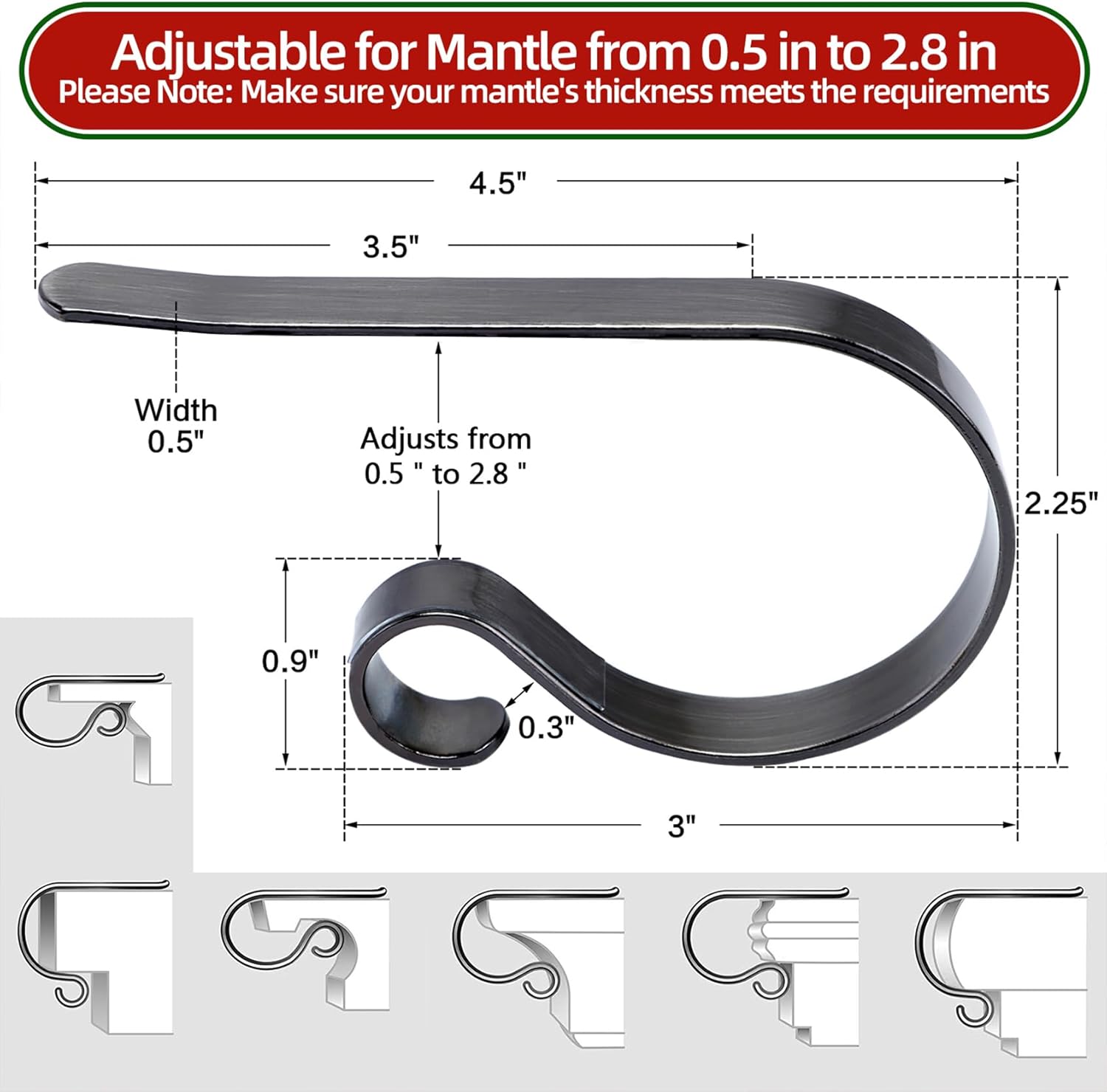 Christmas Stocking Holders for Mantle Set, Scratch-Free Christmas Stocking Holders for Fireplace Mantle,Multi-uses Stocking Hooks for Mantle,Mantel Stocking Holders Clip for Xmas Party Decorations