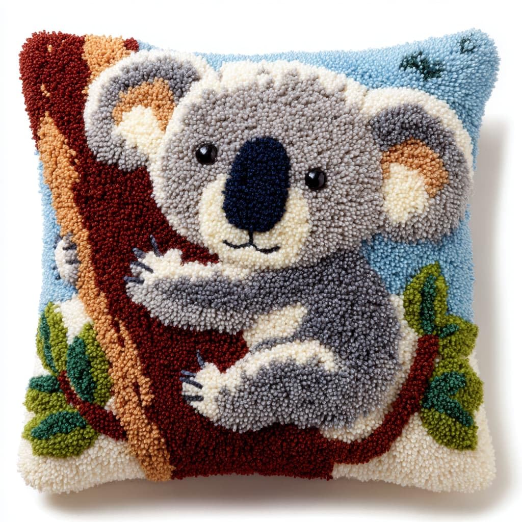 Taxpy DIY Latch Hook Kits, Koala Cushions Pillow Case Embroidery Carpet Set Needlework Crocheting Cushion Embroidery Set 43x43cm