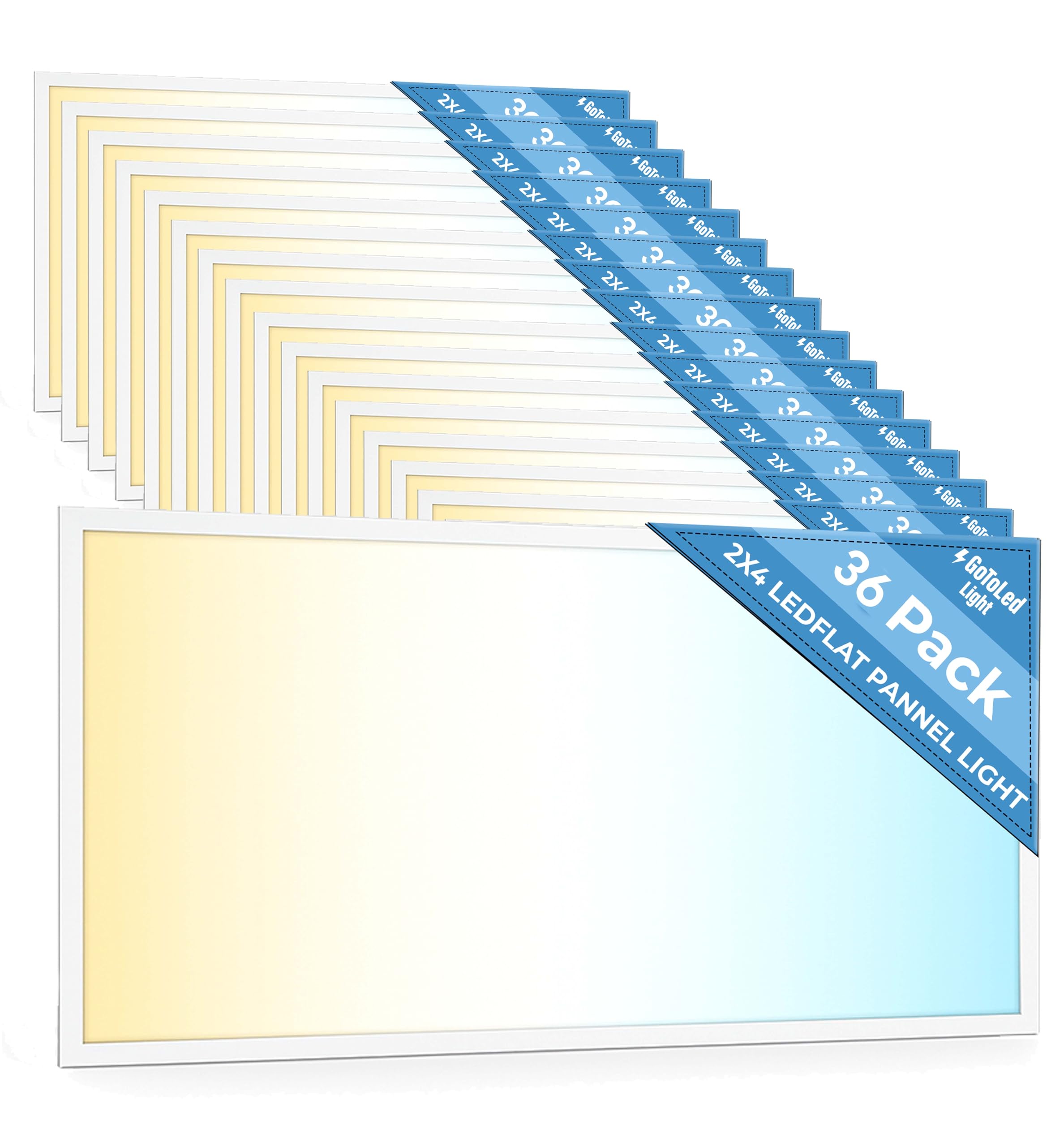 GoToLed Light 2x4 LED Light Flat Panel, 30-72W, 5 CCT 3K|3.5k|4K|5K|6.5K, Dimmable Recessed Drop Ceiling Lights, 3750/5000/6250/7500/9000 Lumen,Lay in