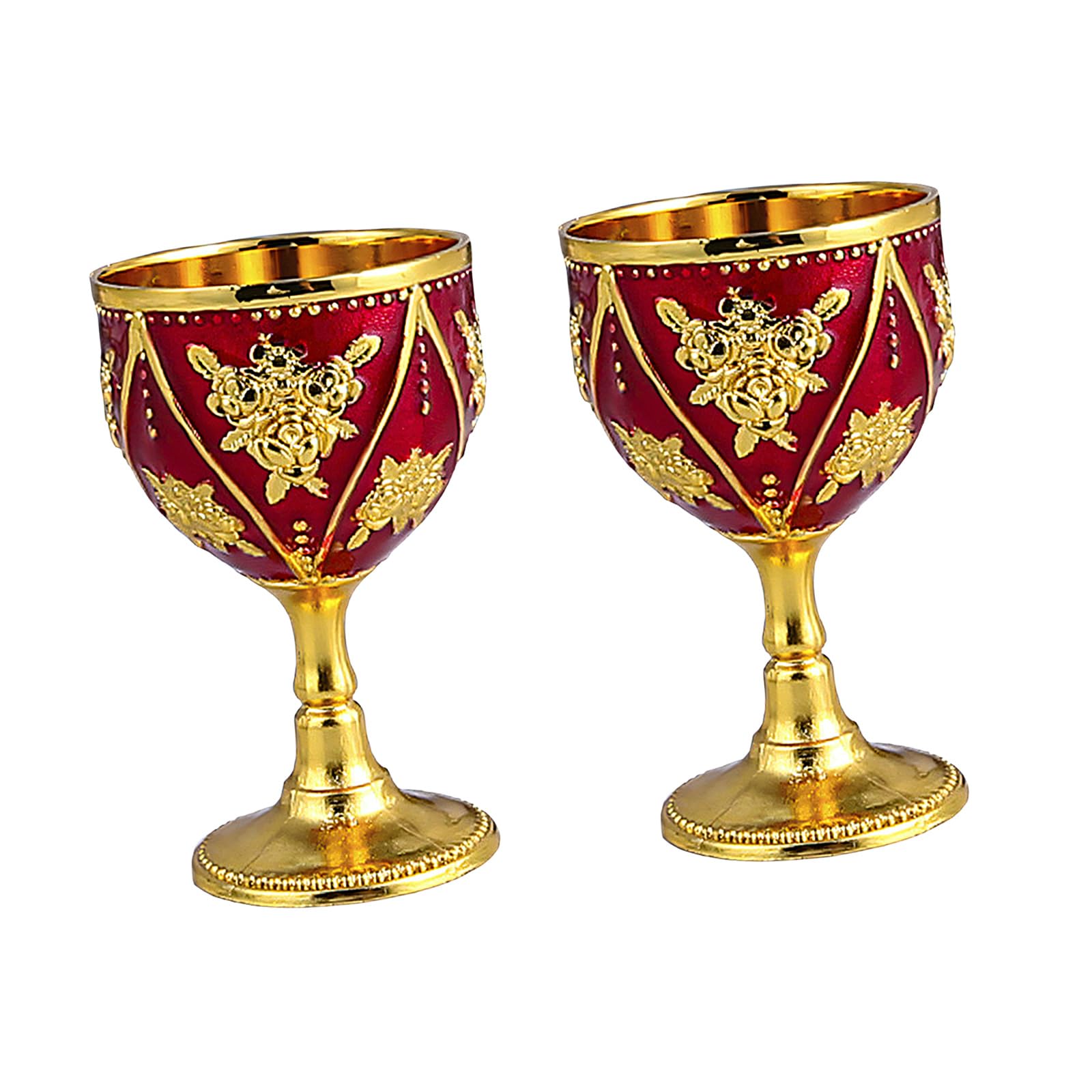 MALSSE 2 Piece Flower Embossing Metal Goblet Shot Glasses for Cocktails Whiskeys Drinking Cup for Parties and Home Decoration Home Club Shot Glasses