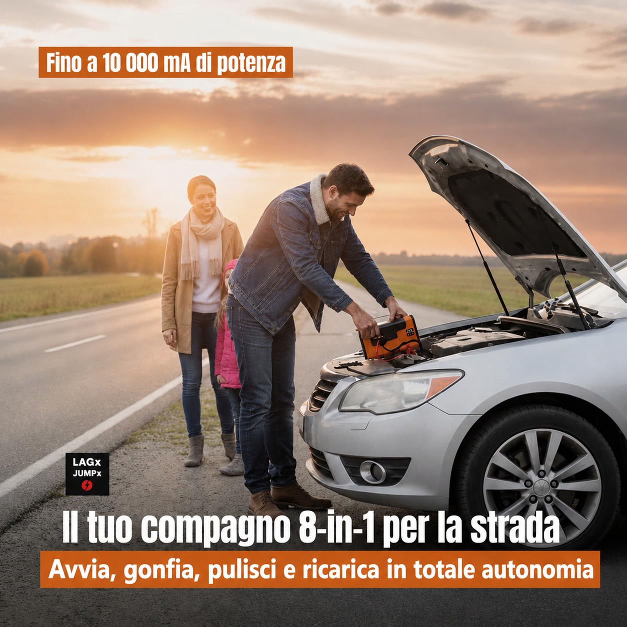 (Tutto in 1) Avviatore Batteria Auto 10.000A + Compressore Pneumatico (Avviatore Batteria, Booster Batteria Moto, Jump Starter, Caricabatteria Auto, Caricabatteria da Auto), Batteria Campeggio