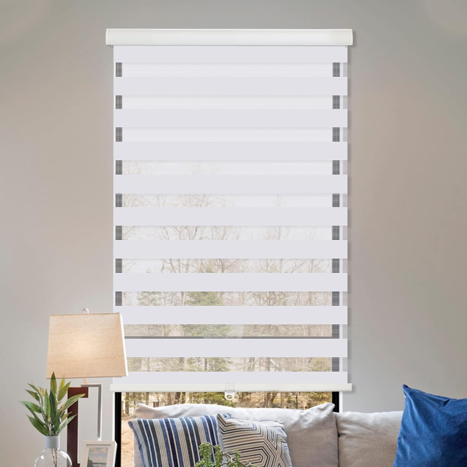 ZOKSUN Cordless Zebra Roller Blinds, 20" W x 72" H Living Room Shades, Sheer or Privacy Light Control, Day and Night Window Shades for Home, Office, White