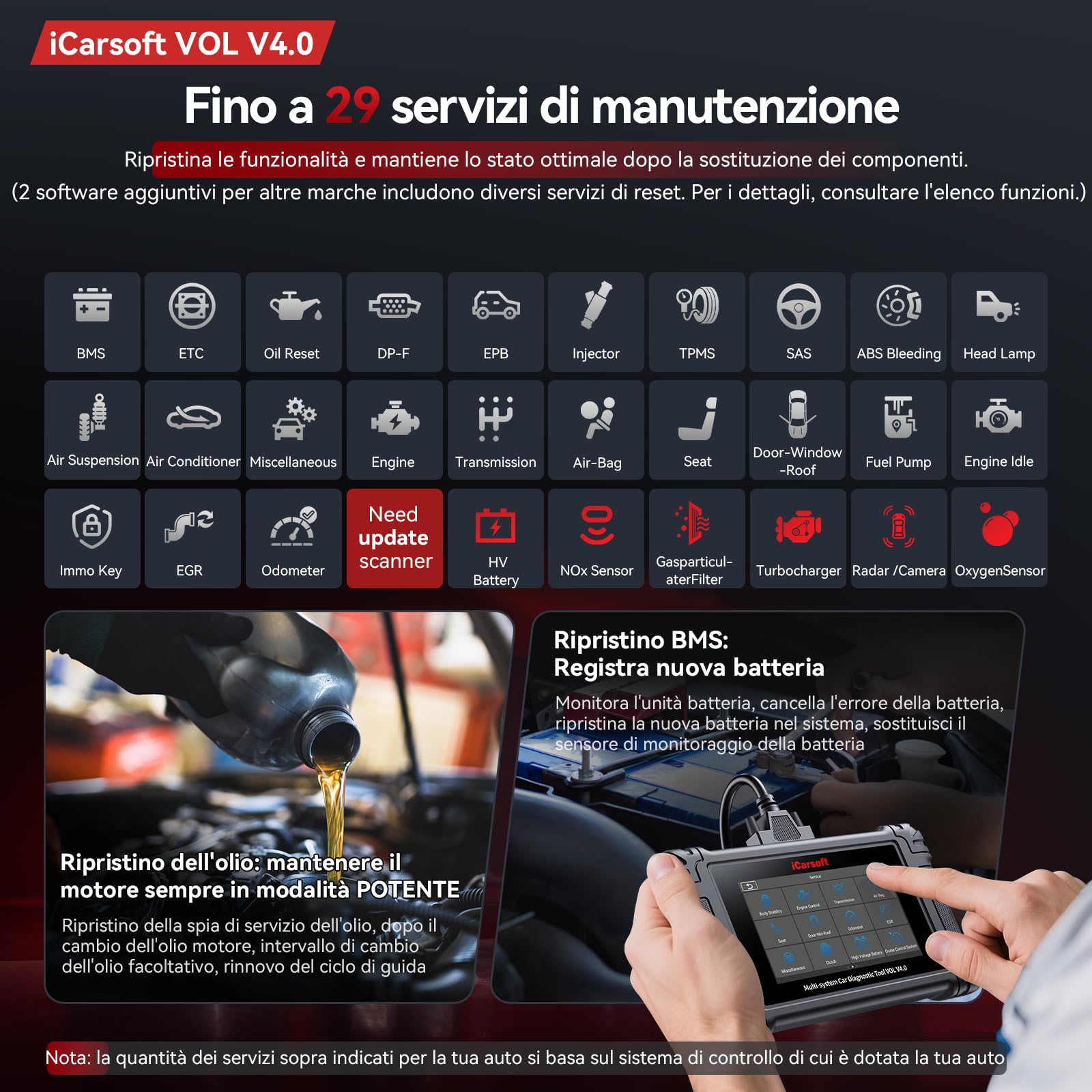 iCarsoft VOL V4.0 Scanner OBD2 Auto Diagnostica Bidirezionale per Volvo/SAAB+ 2 Marche di auto, Sistema Completo, Fino a 29 Servizi di Ripristino per Volvo/SAAB, Auto VIN, Aggiornamenti a Vita