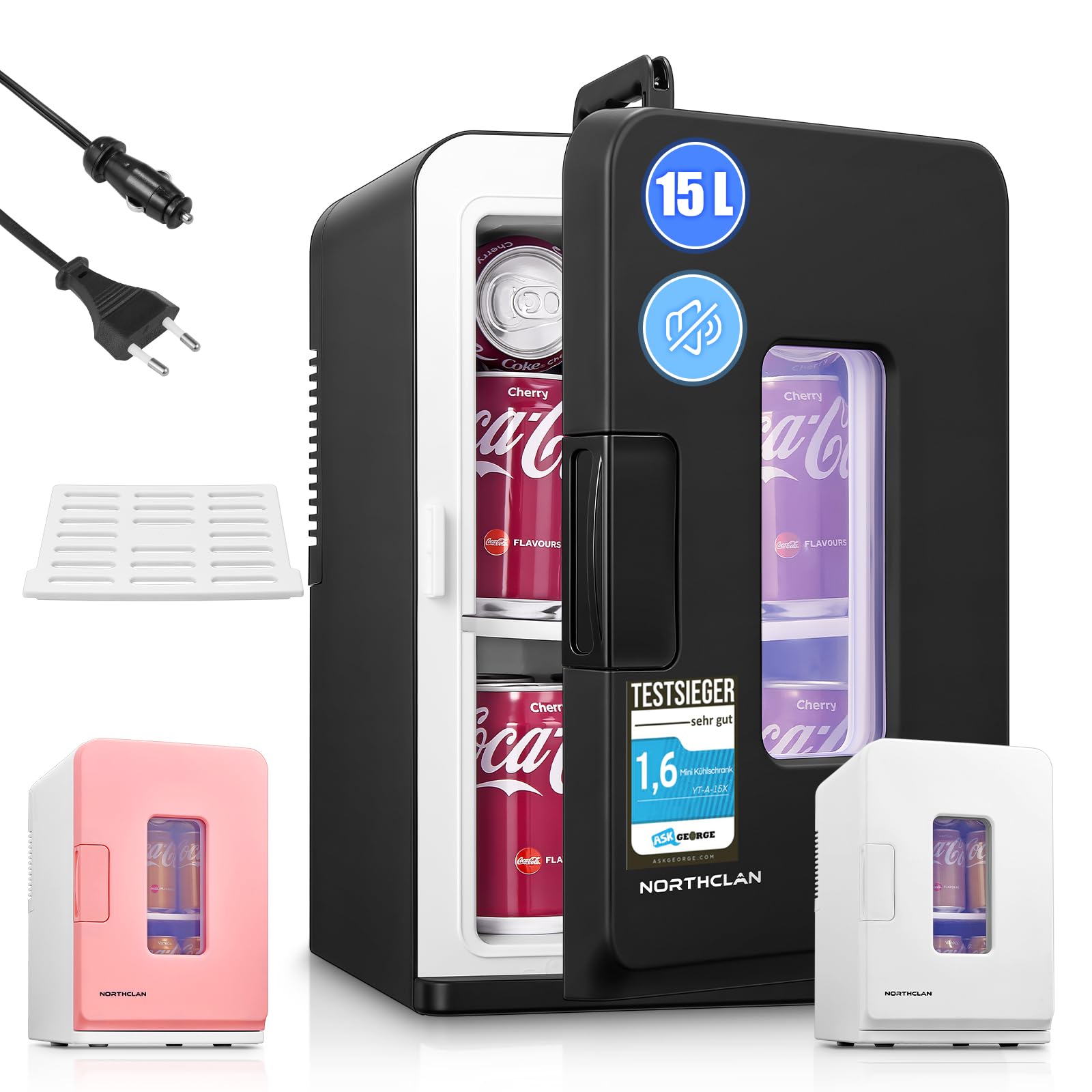 NORTHCLAN Mini Frigo de Chambre 15L/21 Cans, Réfrigérateur Électrique avec ECO Mode Silencieux pour Chambre/Voiture, Fonction Chaud/Froid, 12V/220V Glacière Portable de Beauté