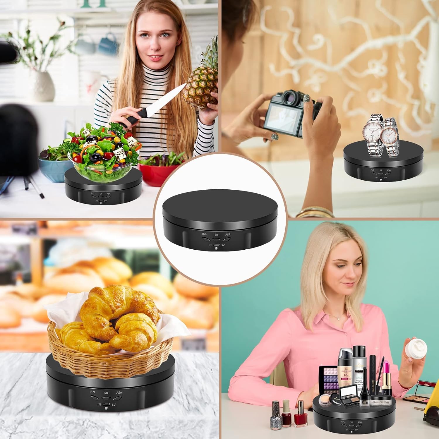 Espositore Girevole Elettrico 10KG 14,6CM, Base Girevole Elettrica con Batteria Ricaricabile, Piatto Girevole Elettrico de 360° con Velocità Regolabile per Esposizione Prodotti