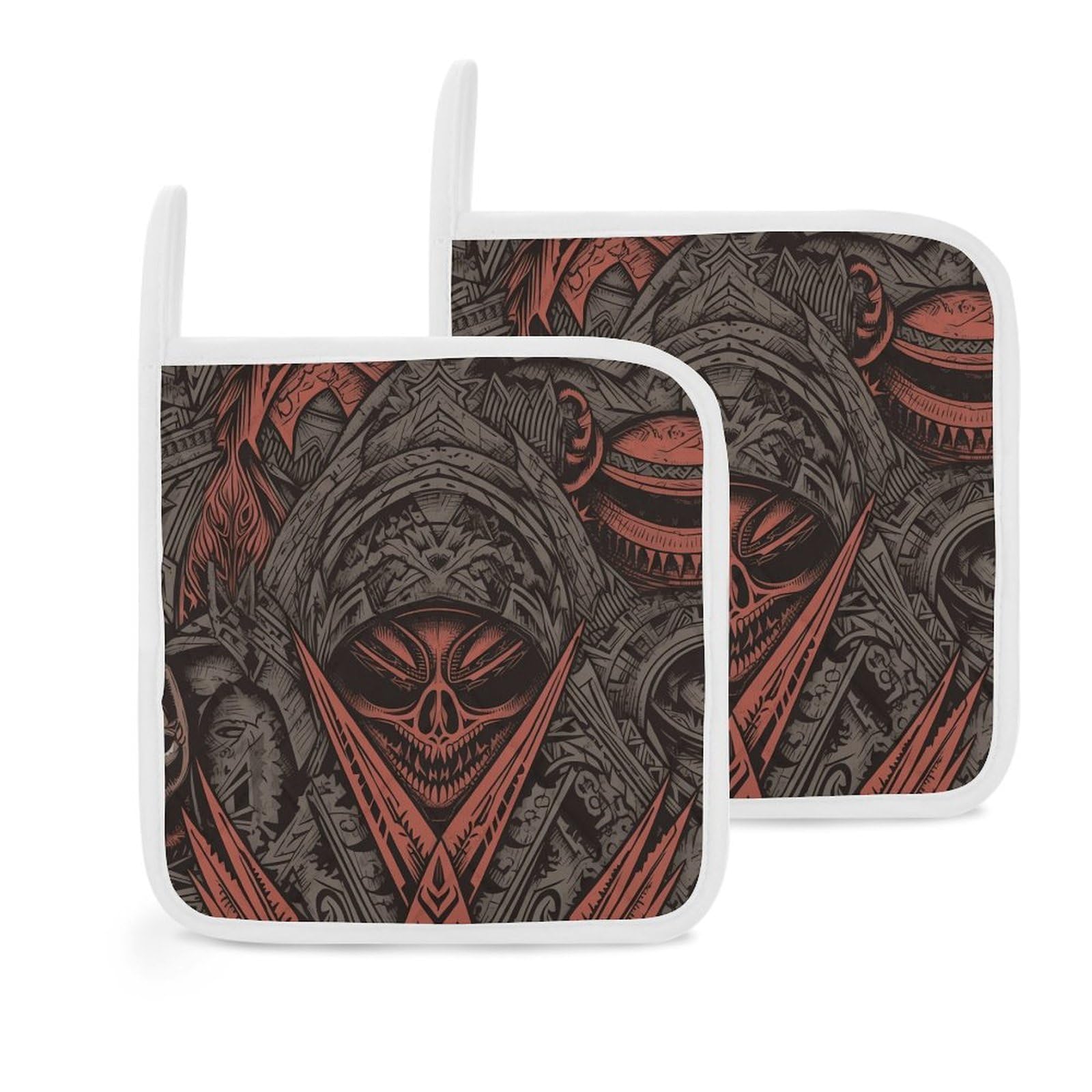 Btcowzrv Style Horror Pictures 2 Pack Pot Holders For Kitchen, Heat Resistant Potholder Set With Hanging Loops, Hot Pads For Oven Baking Cooking