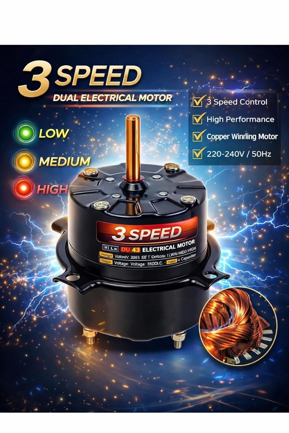 Mini cooler Motor High-Speed Electric Fan Motor for,230V 50Hz, Compact suitable for small cooler(20-20 1" 3 speed motor) - 4 wire -3 speed-picture-25