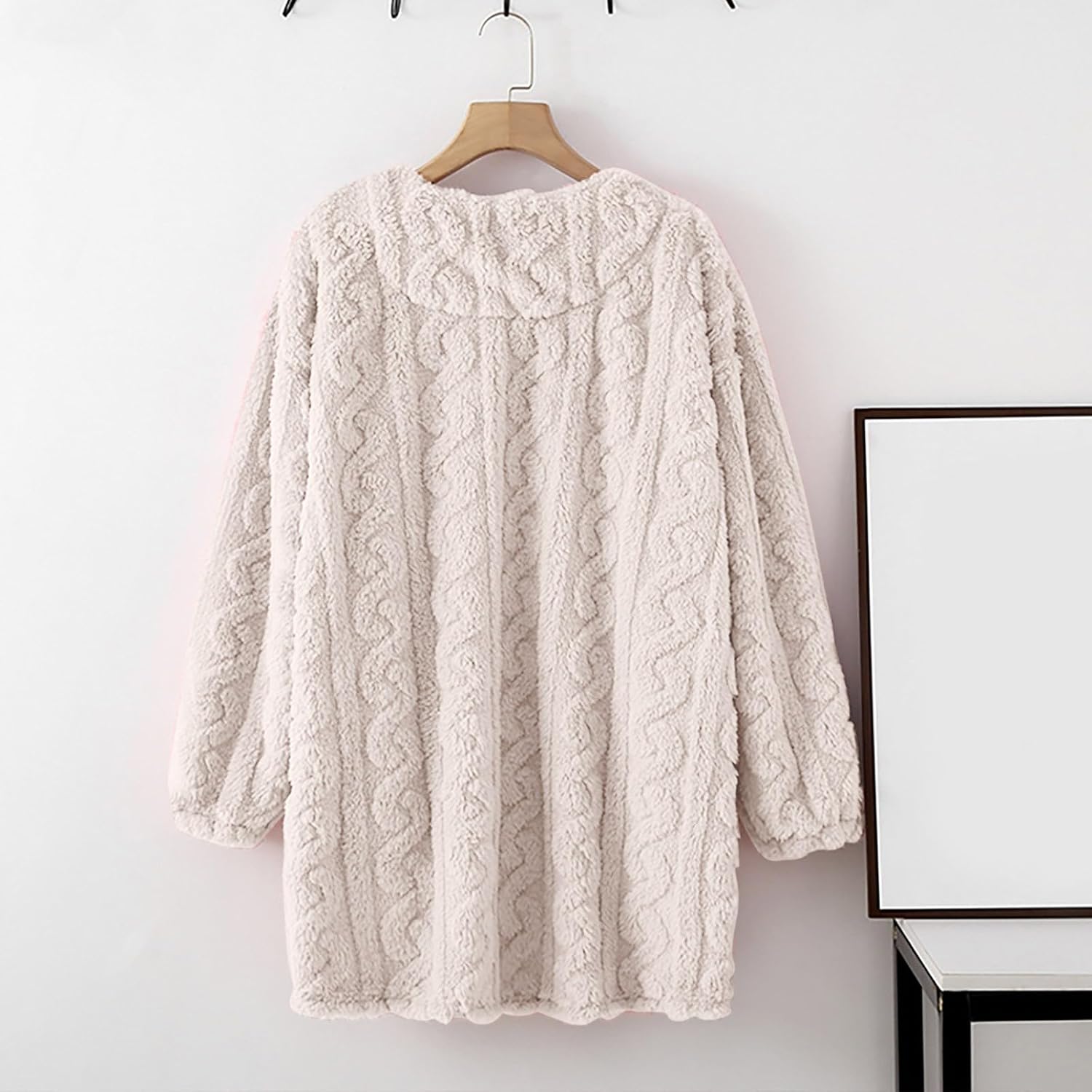 Women Winter Fleece Cardigan Loungewear Soft Fuzzy House Coat with Pocket Plush Warm Pajama Tops Home Jacket