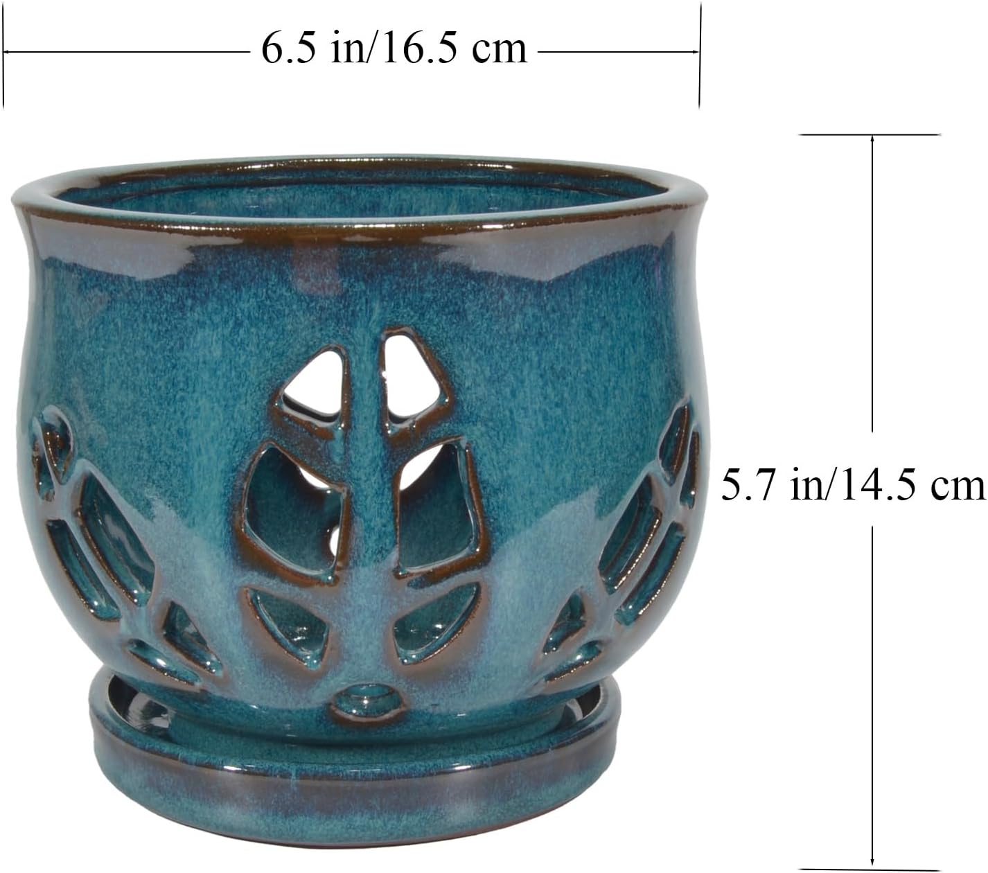 W&W Orchid Pot with Holes and Saucer for Repotting, Teal, 6.5"