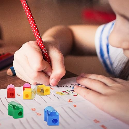 Miniatura 7 de Sacapuntas de plástico de colores – 96 piezas de sacapuntas manual para niños con tapa – Mini mano con tapa
