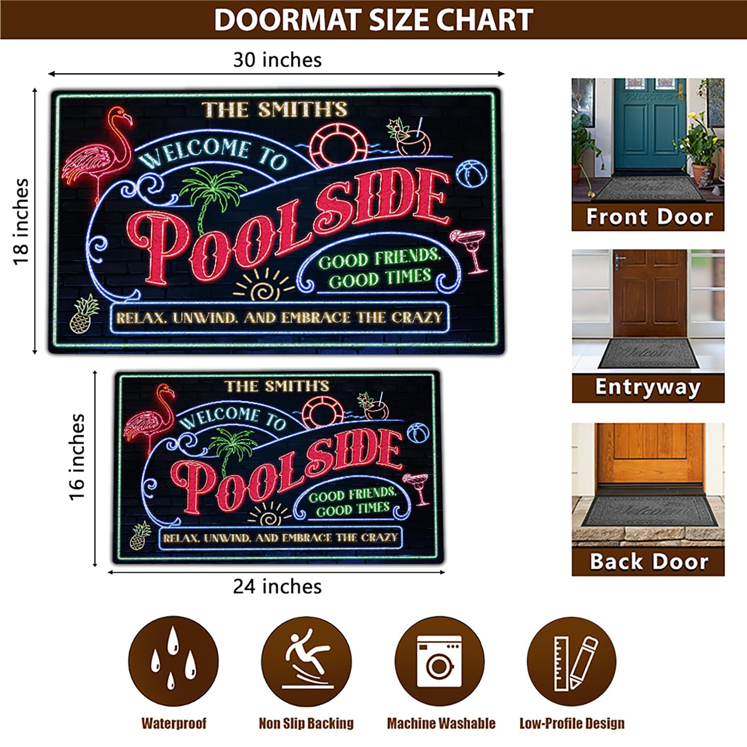 THUYPT Personalized Pool Doormat for Poolside, Pool Rug Pool Summer Decorations, Doormat Accessories for Pool Home Decor Pool Backyard, Non Slip Rubber Back (03)