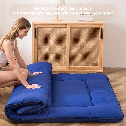 Miniatura 137 de Colchón futón japonés de piso gris constelación, de piso tatami, portátil, para acampar, para niños, sofá cama plegable enrollable con protector de