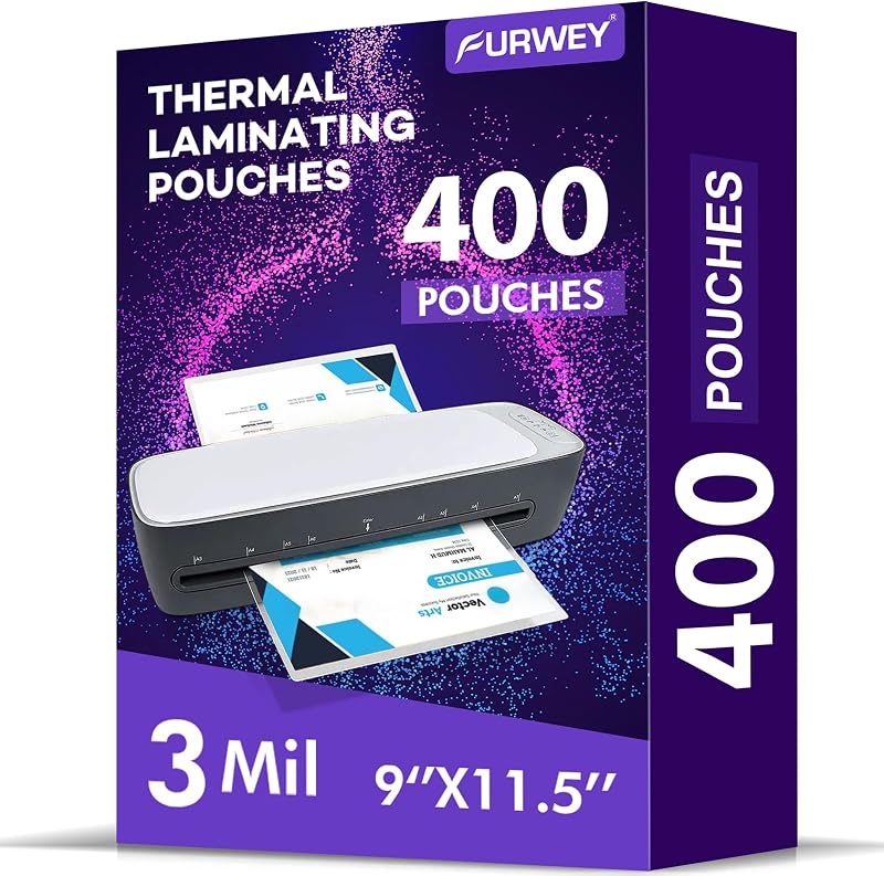 FURWEY Laminating Sheets,400 Pack,3 mil,9x11.5,Thermal Pouches | Holds 8.5x11 Sheets, Clear Letter Size, 9 x 11.5 Inches, Thermal Laminating Pouches, Office & School Supplies