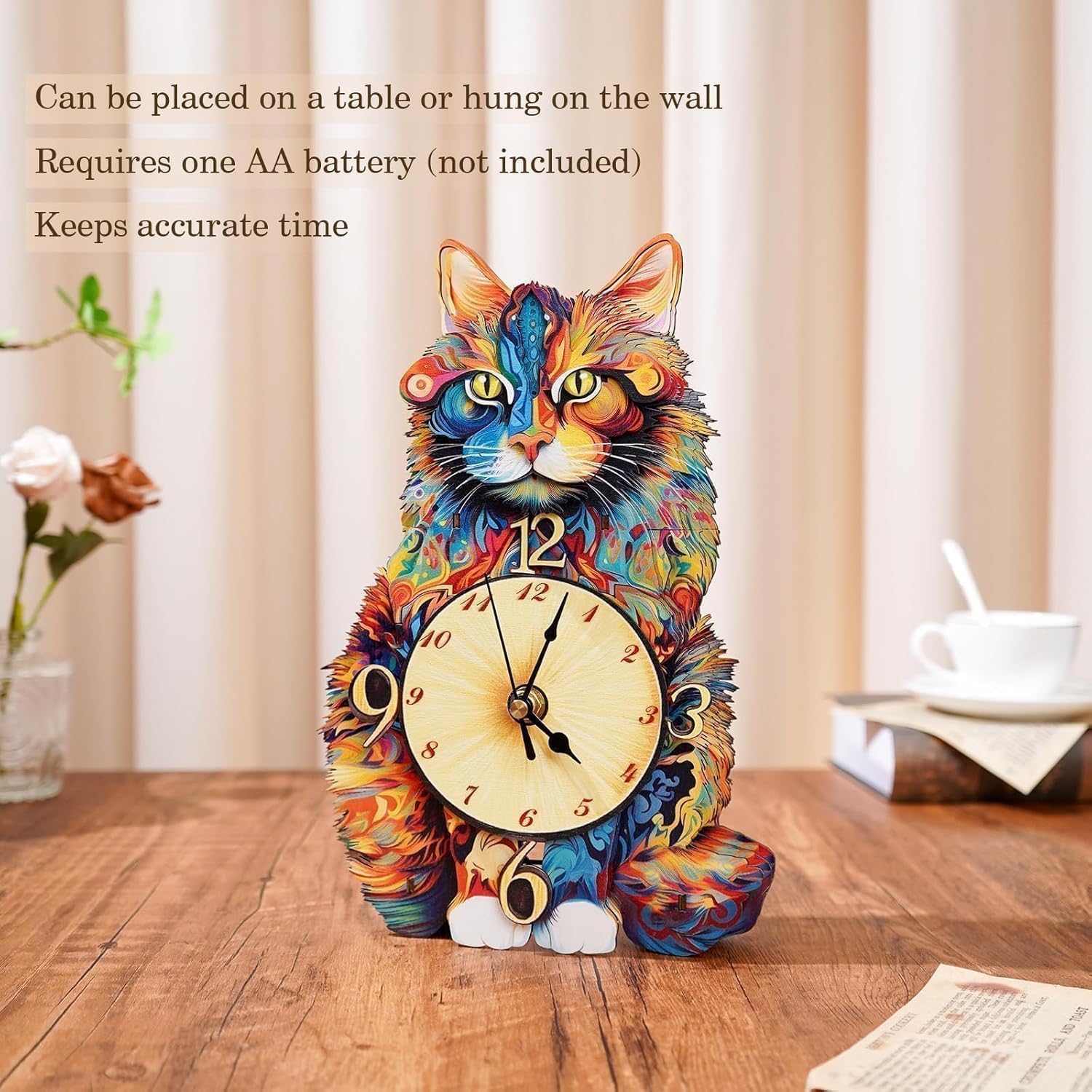 Kosmickiss 3D Wooden Puzzles for Adults, Maine Cat Mechanical Model Kits, DIY Wall Clock Puzzle, Gifts for Cat Lovers, Home Decor Creative Gifts for Men and Women, Pendulum Wood Craft