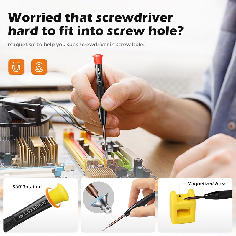 RealPlus 30 részes mini mágneses csavarhúzó készlet - 8 Torx, 16 feszítőszerszám, mágnesező eszköz - Telefonokhoz, tabletekhez, órákhoz, PS4